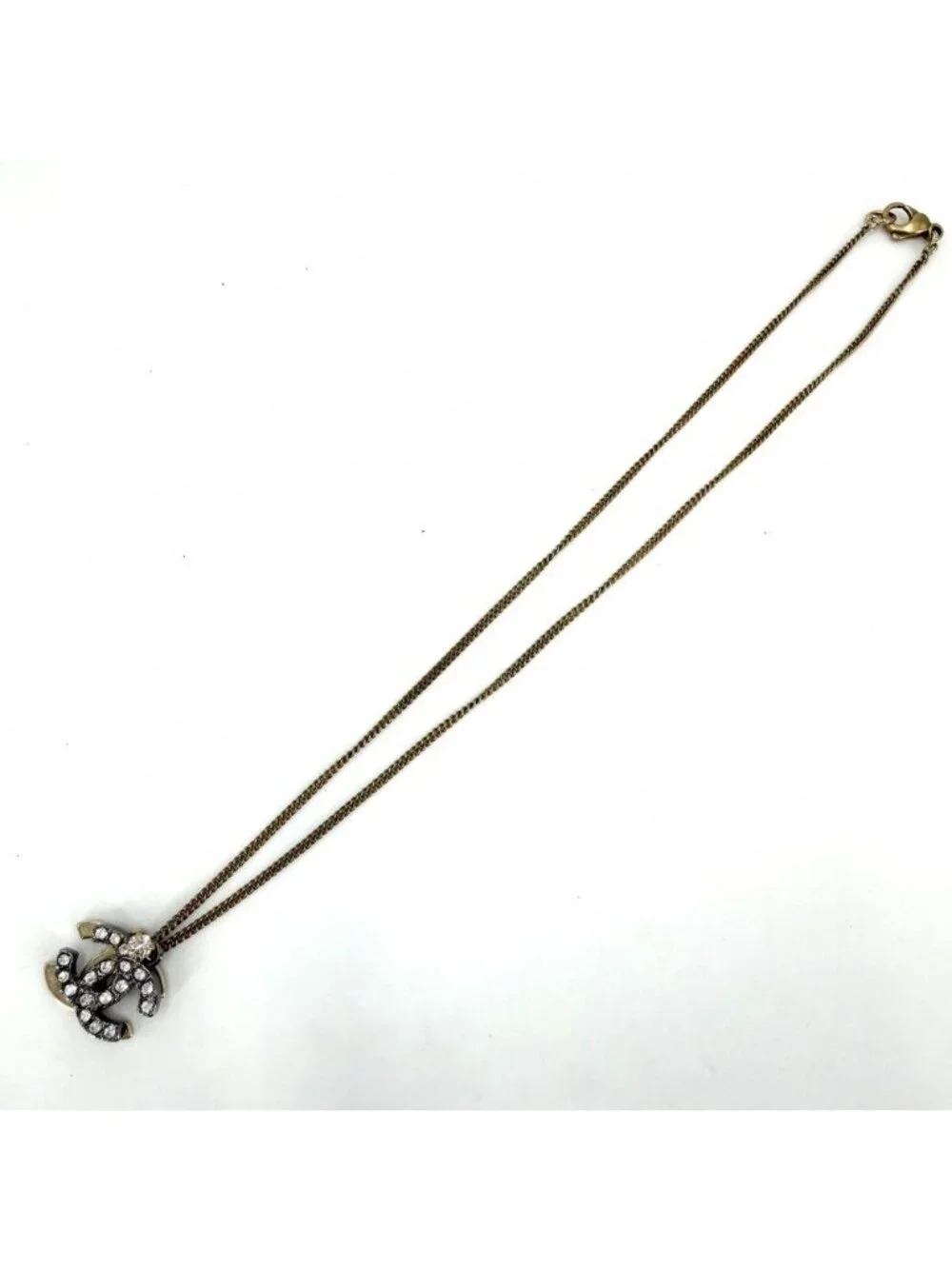 Chanel Necklace CC Logo Rhinestone Gold Silver